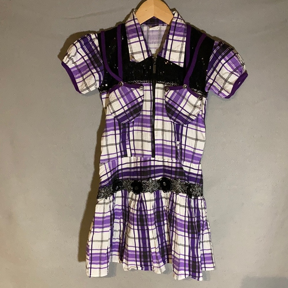 Purple, black and white plaid girls dress Sz XL